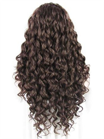 Long Darkest Brown Curly Synthetic Lace Front Wig - FashionLoveHunter