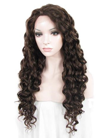 Long Darkest Brown Curly Synthetic Lace Front Wig - FashionLoveHunter