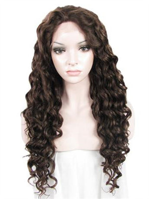 Long Darkest Brown Curly Synthetic Lace Front Wig - FashionLoveHunter