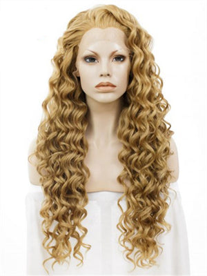Long Dark Gold Curly Synthetic Lace Front Wig - FashionLoveHunter