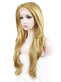 Long Dark Golden Rod Tinsel Natural Wave Synthetic Lace Front Wig