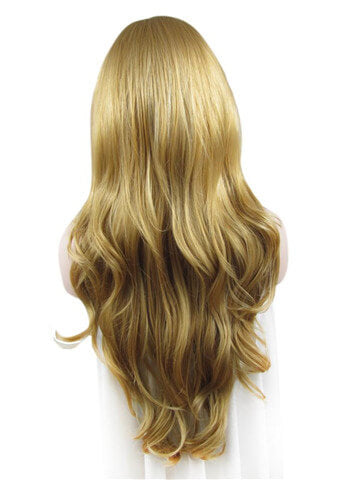 Long Dark Golden Rod Tinsel Natural Wave Synthetic Lace Front Wig