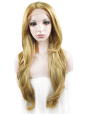 Long Dark Golden Rod Tinsel Natural Wave Synthetic Lace Front Wig
