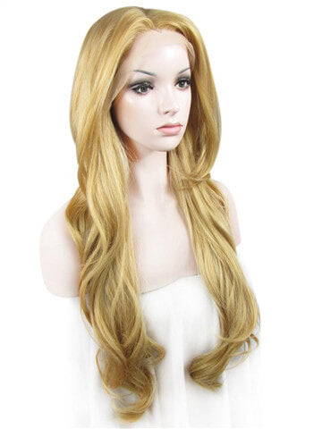 Long Dark Golden Rod Tinsel Natural Wave Synthetic Lace Front Wig
