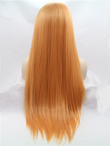 Long Dark Orange Ombre Straight Synthetic Lace Front Wig - FashionLoveHunter