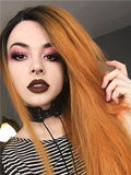 Long Dark Orange Ombre Straight Synthetic Lace Front Wig