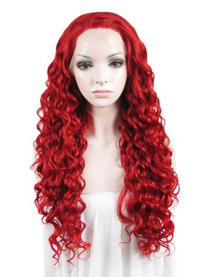 Long Dark Red Curly Synthetic Lace Front Wig - FashionLoveHunter