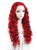 Long Dark Red Curly Synthetic Lace Front Wig - FashionLoveHunter