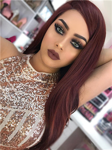 Long Dark Reddish Brown Copper Straight Synthetic Lace Front  display picture 1