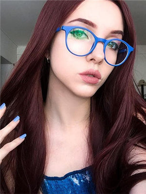 Long Dark Reddish Brown Copper Straight Synthetic Lace Front Wig - FashionLoveHunter