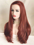 Long Dark Reddish Brown Copper Straight Synthetic Lace Front Wig - FashionLoveHunter
