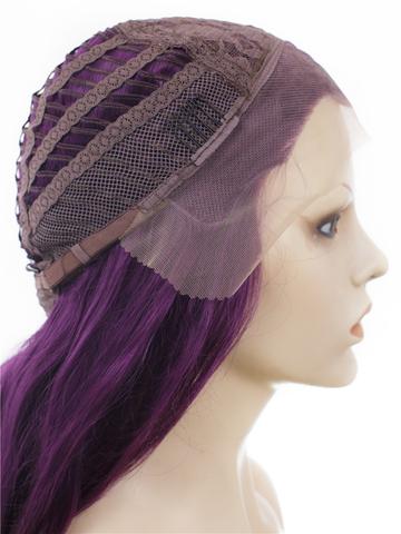 Long Dark Reddish Purple Big Wave Synthetic Lace Front Wig - FashionLoveHunter