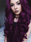 Long Dark Reddish Purple Big Wave Synthetic Lace Front Wig - FashionLoveHunter