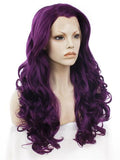 Long Dark Reddish Purple Big Wave Synthetic Lace Front Wig - FashionLoveHunter