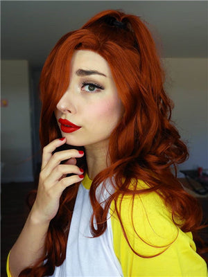 Long Deep Wave Copper Reddish Brown Synthetic Lace Front Wig - FashionLoveHunter
