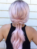 Long Dusty Rose Light Pink Wave Synthetic Lace Front Wig - FashionLoveHunter
