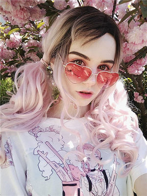 Long Dusty Rose Light Pink Wave Synthetic Lace Front Wig - FashionLoveHunter