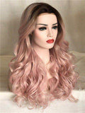 Long Dusty Rose Light Pink Wave Synthetic Lace Front Wig - FashionLoveHunter