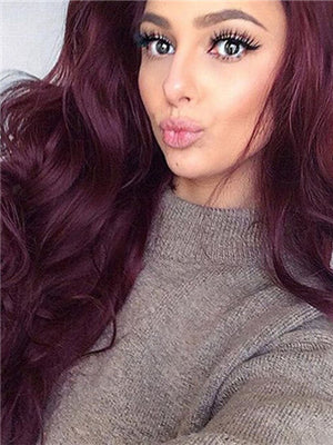 Long Gloxinia Reddish Purple Wave Synthetic Lace Front Wig - FashionLoveHunter