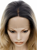 Long Gold Blonde Dark Root Ombre Wave Synthetic Lace Front Wig - FashionLoveHunter