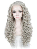 Long Grey Curly Hairstyle Synthetic Lace Front Wig - FashionLoveHunter