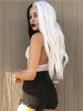 Long Half Black & Half White Wavy Synthetic Lace Front Wig - FashionLoveHunter