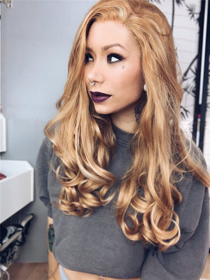 Long Honey Blonde Highlight Wave Synthetic Lace Front Wig