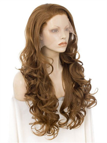 Long Honey Brown Loose Wave Synthetic Lace Front Wig - FashionLoveHunter