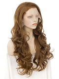 Long Honey Brown Loose Wave Synthetic Lace Front Wig - FashionLoveHunter