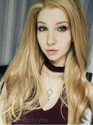 Long Honey Gold Straight Synthetic Lace Front Wig - FashionLoveHunter