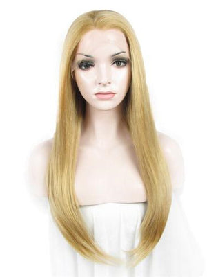 Long Honey Gold Straight Synthetic Lace Front Wig - FashionLoveHunter