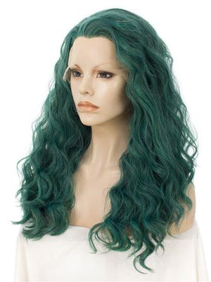 Long Joker Dark Green Wavy Synthetic Lace Front Wig - FashionLoveHunter