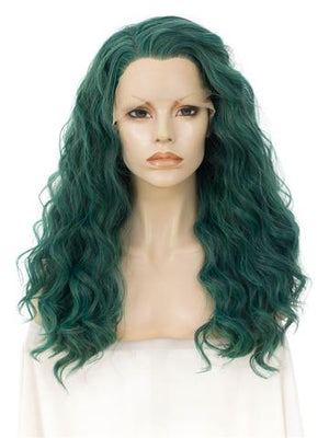 Long Joker Dark Green Wavy Synthetic Lace Front Wig - FashionLoveHunter