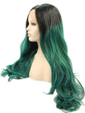 Long Lake Green Ombre Wave Synthetic Lace Front Wig - FashionLoveHunter