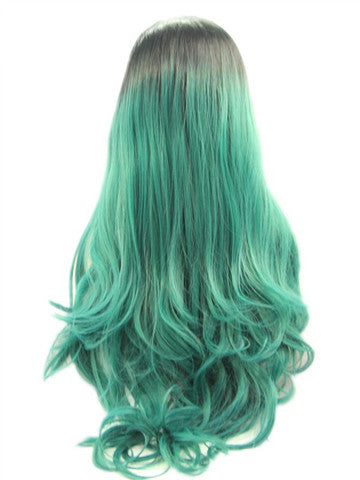Long Lake Green Ombre Wave Synthetic Lace Front Wig - FashionLoveHunter