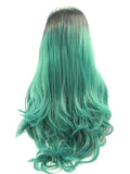 Long Lake Green Ombre Wave Synthetic Lace Front Wig - FashionLoveHunter