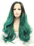 Long Lake Green Ombre Wave Synthetic Lace Front Wig - FashionLoveHunter