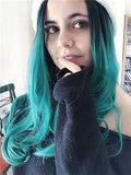 Long Lake Green Ombre Wave Synthetic Lace Front Wig - FashionLoveHunter