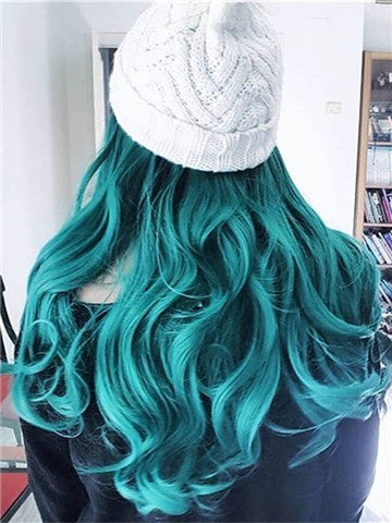 Long Lake Green Ombre Wave Synthetic Lace Front Wig - FashionLoveHunter