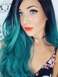 Long Lake Green Ombre Wave Synthetic Lace Front Wig - FashionLoveHunter