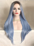 Long Light Cerulean Bright Blue Straight Synthetic Lace Front Wig - FashionLoveHunter