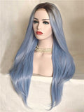 Long Light Cerulean Bright Blue Straight Synthetic Lace Front Wig - FashionLoveHunter