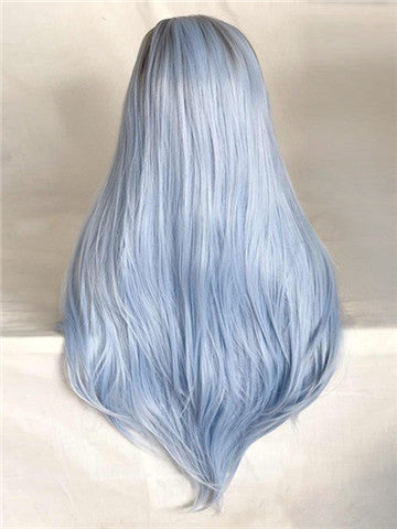 Long Light Cerulean Bright Blue Straight Synthetic Lace Front Wig - FashionLoveHunter