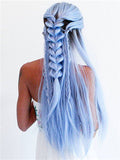 Long Light Cerulean Bright Blue Straight Synthetic Lace Front Wig - FashionLoveHunter