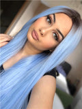 Long Light Cerulean Bright Blue Straight Synthetic Lace Front Wig - FashionLoveHunter