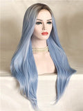 Long Light Cerulean Bright Blue Straight Synthetic Lace Front Wig - FashionLoveHunter