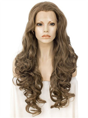 Long Light Chestnut Brown Loose Wave Layered Synthetic Lace Front Wig - FashionLoveHunter