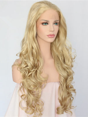 Long Light Golden Blond Wave Synthetic Lace Front Wig