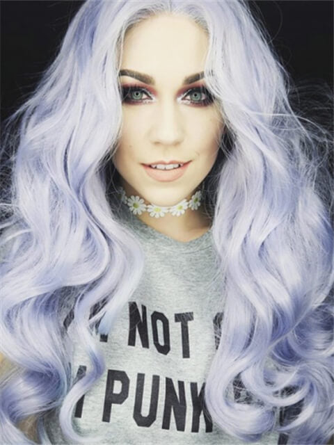 Long Light Lavender Cloud Wave Synthetic Lace Front Wig
