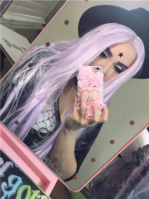 Long Light Lavender Gothic Style Straight Synthetic Lace Front Wig - FashionLoveHunter